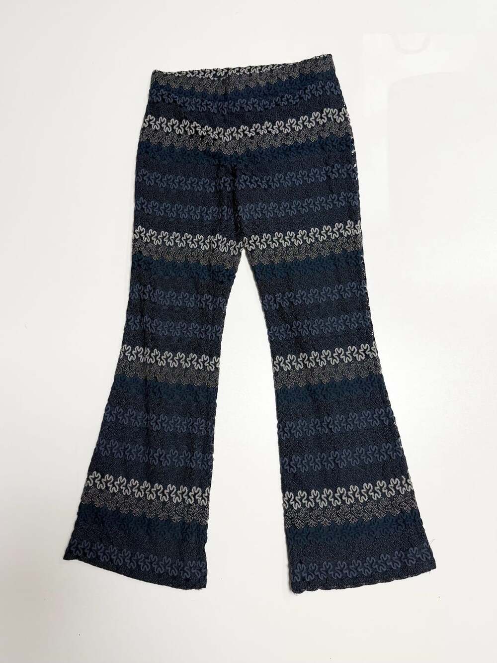BeBop Crochet Lace Flare Pants Size M Blue Striped Bell Bottom Trousers Whimsigo